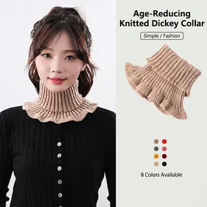 Women Knitted Dickey Collar Neck Warmer Ruffled Ribbed Fake Collar Warm Winter Scarf For Daily Outdoor Clothing Accessories