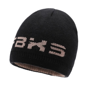 Berretto in maglia nero e kaki con motivo jacquard FBKS per calore all'aperto