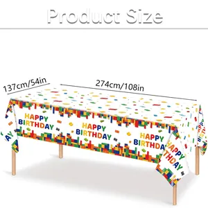 Disposable building block birthday tablecloth measuring 137x274 cm with colorful toy bricks