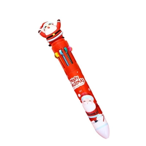 Cartoon Santa Claus 10-color ballpoint pen with 3D festive topper and red barrel