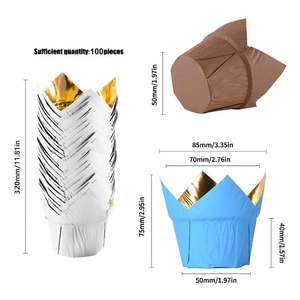 Tulip cupcake liners set of 100 in gold foil, greaseproof baking cups for muffins