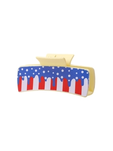 Detail of PU hair claw clip with American flag pattern and melting effect design