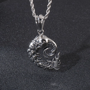 Macro view of detailed scales texture on a punk skull themed stainless steel pendant