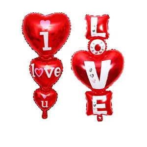 Heart Shaped Connected Foil Balloons Red Aluminum Film I Love U For Wedding Proposal Valentine Party Decoration