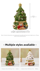 Detailed ceramic Christmas tree jewelry box with teddy bear base and golden star top ornament