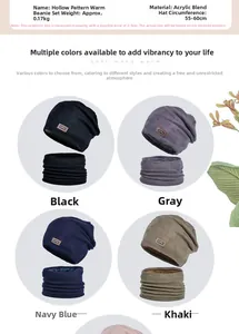 Detail view of acrylic knit hat and scarf set with soft fleece lining and hollow texture