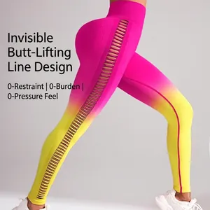 Seamless gradient yoga pants with side hollow cutouts and high waist lifting fit