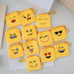 Cute Emoji Plush Coin Purse Mini Cartoon Zipper Pouch With Hook For Kids Kawaii Embroidery Keychain Pendant