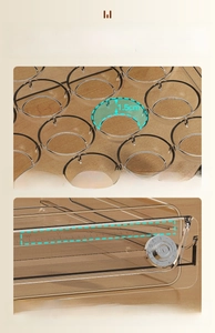Detail of 1.5cm deep grooves and manual date tracker on transparent egg storage box