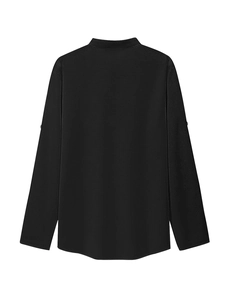 Rear view of black long sleeve polo shirt showing waffle knit texture and clean fabric details