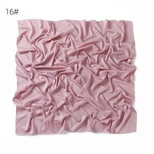 Solid pink satin square scarf for women, elegant soft silk-like large hair scarf.
