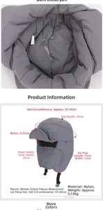 Detail showing waterproof nylon fabric and thermal padded lining of the winter trapper hat