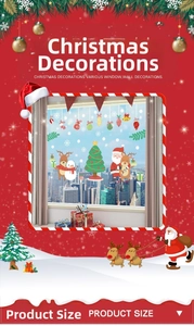 Détail d'autocollants festifs pour fenêtres avec le Père Noël et des rennes de Noël