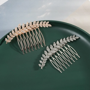 Alloy Rhinestone Bridal Hair Comb Elegant Leaf Shape Simple Wedding Party Sparkly Headpiece For Women