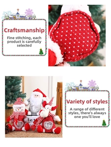 Detail of Christmas plush gift bag with reindeer design and functional back zipper