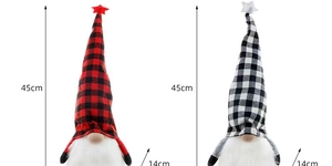 Detailed dimensions of lighted Christmas gnome featuring red and black buffalo plaid fabric