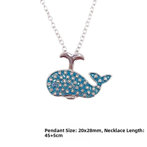 Whale pendant necklace with blue enamel and crystals including 20x28mm size detail