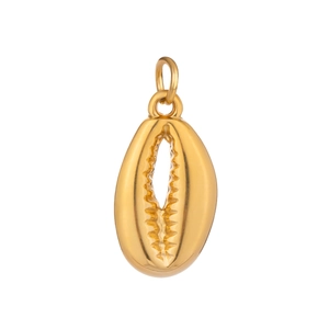 Macro detail of a golden shell pendant featuring elegant texture and high-grade metal finish