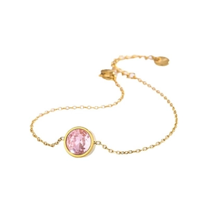18k gold plated stainless steel bracelet featuring a round pink gemstone and adjustable chain