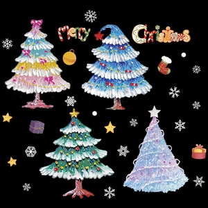 Autocollants de sapin de Noël style peinture à l'huile avec des éléments festifs