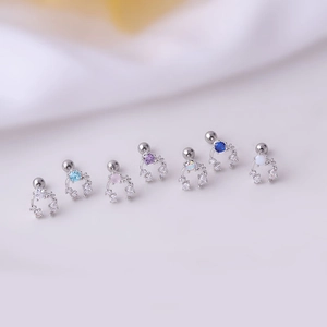 Titanium steel stud earrings with colorful cubic zirconia stones and round ball backs