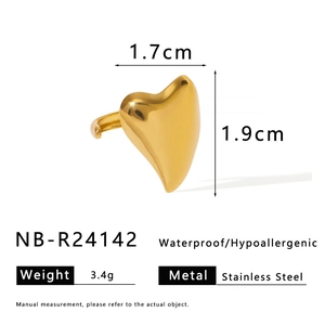 Waterproof gold heart shaped stainless steel earring with polished finish 1.7x1.9cm
