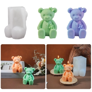 DIY 3D teddy bear silicone mold with bow for scented candles and gypsum crafts