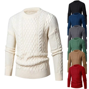 Maglione In Maglia A Trecce Da Uomo Girocollo Manica Lunga Casual Twist Pullover Orlo A Costine Inverno Caldo Poliestere