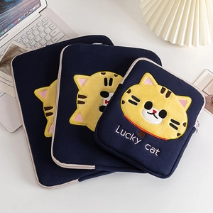 Three deep blue laptop sleeves with embroidered Lucky Cat in various sizes set