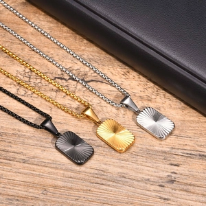 Stainless Steel Rectangle Sunburst Pendant Necklace For Men Women Gold Silver Black Minimalist Geometric Fashion Jewelry