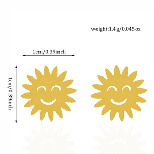 Minimalist sunflower smiley face stud earrings with yellow finish in a balanced pair view