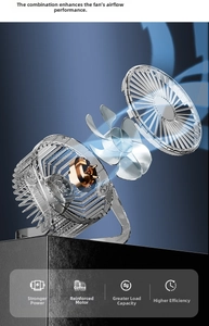 Detail view showing internal copper motor and five blades of the desktop USB fan