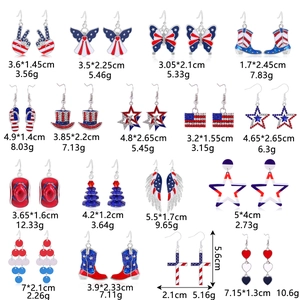 Detailed size and weight specs for various US Independence Day patriotic themed earrings