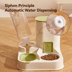 Automatic 2-in-1 pet water and food dispenser for cats and dogs with siphon system