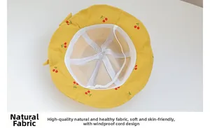 Detail view of cotton sun hat showing breathable mesh lining and adjustable chin strap