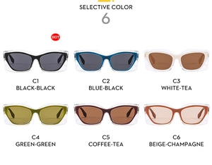 Multiple colors of square fashionable sunglasses showing six different frame options