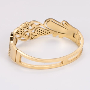 Bracciale rigido in acciaio inossidabile dorato con motivo a spiga di grano traforato