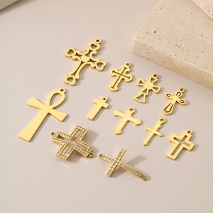 Cross Pendants Stainless Steel 18K Gold Plated DIY Jewelry Making Finding Vintage Hollow Ankh Religious Accessory