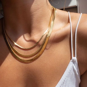 Three-layer gold snake bone necklaces in 18K gold plated titanium steel for women