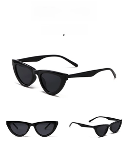 Detailed views of 95127 vintage cat eye sunglasses in bright black with grey lenses