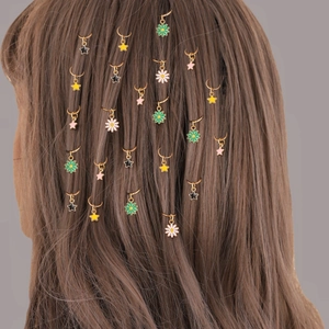 Alloy Enamel Dreadlock Braid Rings With Star And Flower Pendants Colorful Hair Jewelry For Styling Accessories