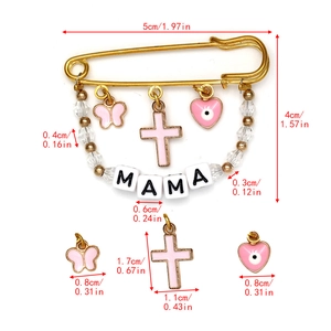Detailed size specifications of the gold Evil Eye brooch with pink butterfly charms