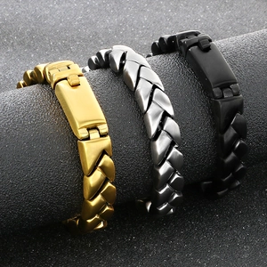 Three-color 11mm wheat chain bracelets in gold, silver, and black steel for men