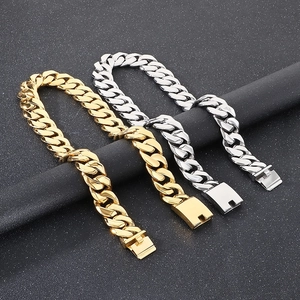 Bold Cuban Link Chain Necklace Stainless Steel Heavy Thick Hip Hop Punk Style Plug Buckle Jewelry For Men