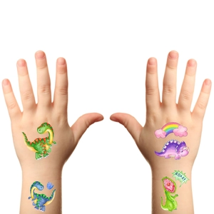 Waterproof glitter dinosaur temporary tattoos for kids with colorful cartoon patterns