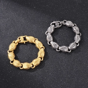 15mm vintage snake head bracelet in gold and silver finish stainless steel