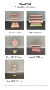 Pink velvet jewelry display set with matte gold metal T-bars and necklace busts