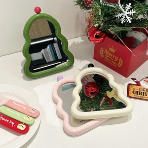 Desktop Makeup Mirror ABS Plastic Glass Folding Stand Wave Ripple Christmas Tree Shaped Vanity Mirror For Dormitory