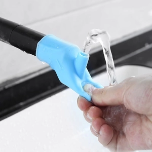Light blue silicone faucet extender with dual water outlet modes for easy hand washing