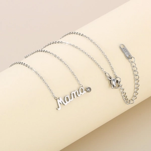Silver stainless steel Mama necklace with crystal pendant for Mother's Day jewelry set